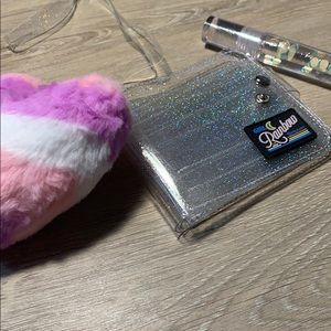 Clear Glitter Wallet, Gloss, & Pom Keychain Bundle